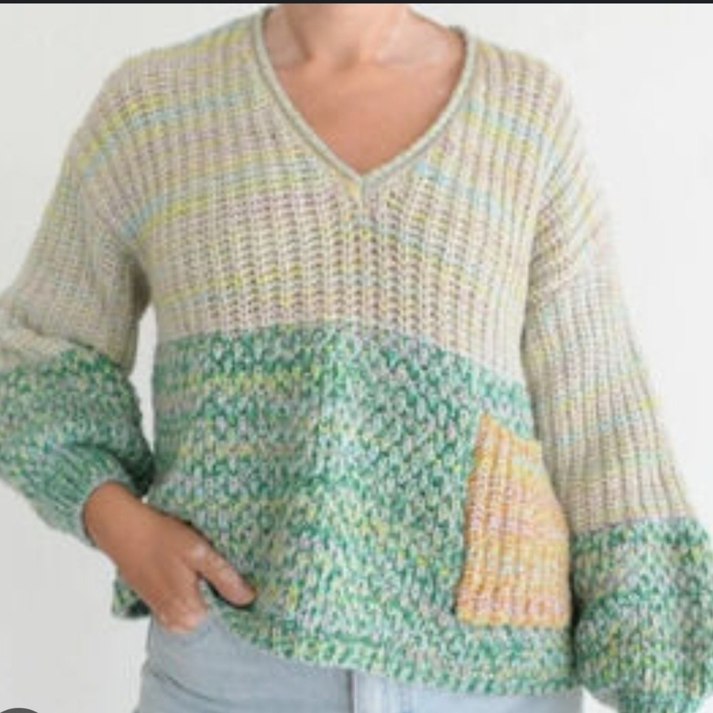 Kimchi Blue Colorblock Knit V Neck Sweater Multi Color Size S